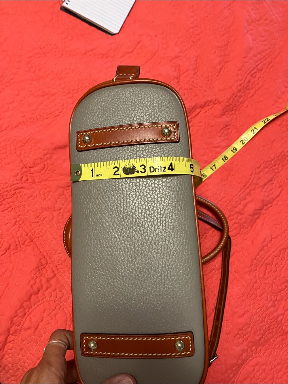 Dooney & Bourke Light Gray Pebble Leather Satchel with Brown Trim - Picture 4 of 6